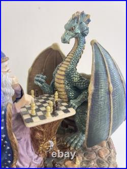 RARE San Francisco Music Box Wizard vs Dragon Chess Fantasy Marjorie Sarnat