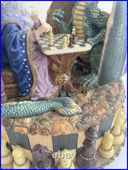 RARE San Francisco Music Box Wizard vs Dragon Chess Fantasy Marjorie Sarnat