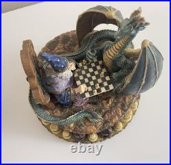 RARE San Francisco Music Box Wizard vs Dragon Chess Fantasy Marjorie Sarnat