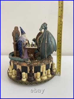 RARE San Francisco Music Box Wizard vs Dragon Chess Fantasy Marjorie Sarnat