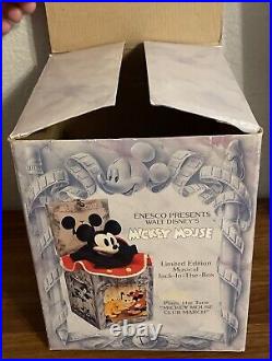 RARE VINTAGE 1990 ENESCO Walt Disney Mickey Mouse Musical Jack-in-the-Box with Box