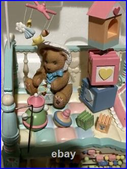 RARE VTG NOS Enesco Small World Of Music Brahms Lullaby Bear In Crib Music Box