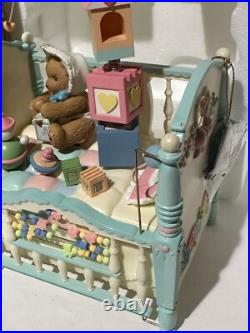 RARE VTG NOS Enesco Small World Of Music Brahms Lullaby Bear In Crib Music Box