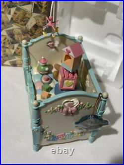 RARE VTG NOS Enesco Small World Of Music Brahms Lullaby Bear In Crib Music Box