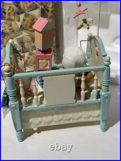 RARE VTG NOS Enesco Small World Of Music Brahms Lullaby Bear In Crib Music Box