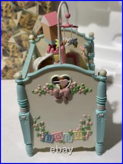RARE VTG NOS Enesco Small World Of Music Brahms Lullaby Bear In Crib Music Box