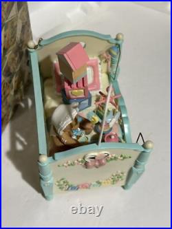 RARE VTG NOS Enesco Small World Of Music Brahms Lullaby Bear In Crib Music Box