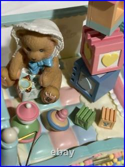 RARE VTG NOS Enesco Small World Of Music Brahms Lullaby Bear In Crib Music Box