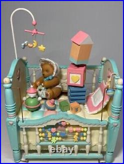 RARE Vintage Enesco Small World Of Music Brahms Lullaby Bear In Crib Music Box