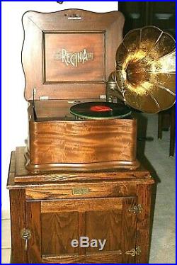 REGINA 15 1/2 Double Comb Disk Music Box and Phonograph (Model 150) & 10 Disks