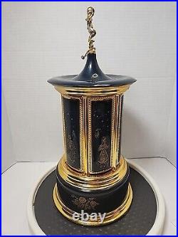 REUGE Carousel MUSIC BOX Cherub LIPSTICK Cigarette HOLDER Switzerland Navy BLUE