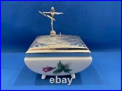 REUGE German Music Trinket Box with BALLERINA Silver Plated Porcelain Rosenthal