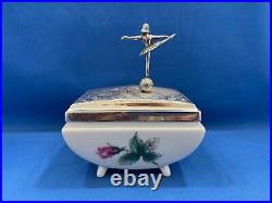 REUGE German Music Trinket Box with BALLERINA Silver Plated Porcelain Rosenthal