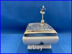 REUGE German Music Trinket Box with BALLERINA Silver Plated Porcelain Rosenthal