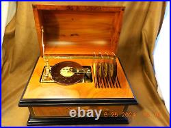 REUGE INLAID TREASURE CHEST With BRASS PLATED AD-30 4-1/2 DISC PLAYER & 10 DISCS