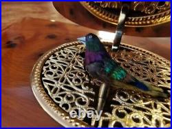 REUGE MUSIC Mechanical Singing Bird walnut wood real feather Box Overhauled