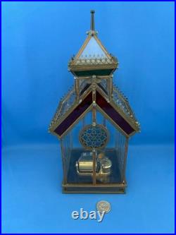 REUGE Music Box Church Beautiful Stained Glass Brass Limited Edition Vintage