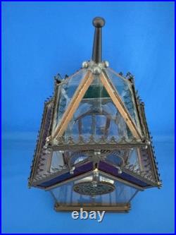 REUGE Music Box Church Beautiful Stained Glass Brass Limited Edition Vintage