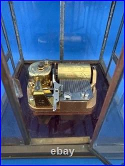 REUGE Music Box Church Beautiful Stained Glass Brass Limited Edition Vintage