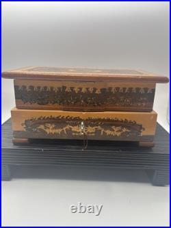 REUGE SWISS Music Jewelry Box, Lovely Marquetry Plays Music Ballerina Missing