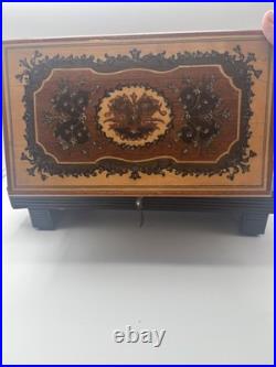 REUGE SWISS Music Jewelry Box, Lovely Marquetry Plays Music Ballerina Missing