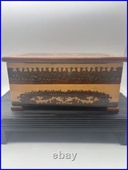 REUGE SWISS Music Jewelry Box, Lovely Marquetry Plays Music Ballerina Missing
