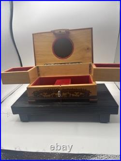 REUGE SWISS Music Jewelry Box, Lovely Marquetry Plays Music Ballerina Missing