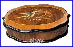 REUGE Swiss Burl Wood Hummingbird Inlay Music Jewelry Box Wind Beneath My Wings