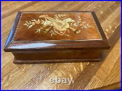 REUGE Swiss Burl Wood Mandolin Inlay Music Jewelry Box Symphonie No. 5 Italy