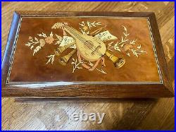 REUGE Swiss Burl Wood Mandolin Inlay Music Jewelry Box Symphonie No. 5 Italy