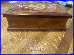 REUGE Swiss Burl Wood Mandolin Inlay Music Jewelry Box Symphonie No. 5 Italy