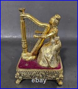 Rare Animated Westland Harp Lady Automaton Music Box Mid-Century Gilded Rare Animated Westland Harp Lady Automaton Music Box Mid-Century Gilded