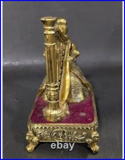 Rare Animated Westland Harp Lady Automaton Music Box Mid-Century Gilded Rare Animated Westland Harp Lady Automaton Music Box Mid-Century Gilded
