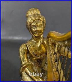 Rare Animated Westland Harp Lady Automaton Music Box Mid-Century Gilded Rare Animated Westland Harp Lady Automaton Music Box Mid-Century Gilded