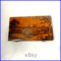 Rare Antique Early Music Box Tin Box With Wonderful Country Image