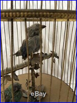 Rare Antique French Two Singing Birds in Cage Automaton