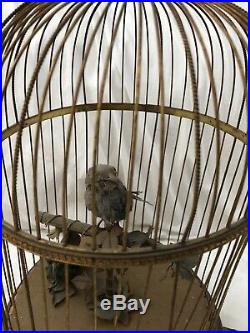 Rare Antique French Two Singing Birds in Cage Automaton