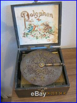 Rare Antique Polyphon German Wooden Music Box With 1 Disc