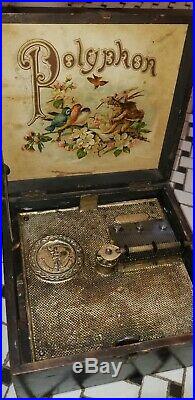 Rare Antique Polyphon German Wooden Music Box With 20 Discs! Hand Cranked Germany