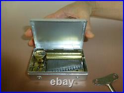 Rare Antique Sectional Comb Tabatiere Music Box Silver Tone Metal Case Snuff Box