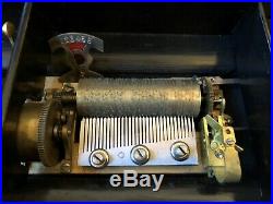 Rare Antique Swiss Made Brass Cylinder 6 Tune Music Box Plays Well