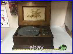 Rare Antique Victorian Adler Music Box Metal Disc 1800s Burr walnut