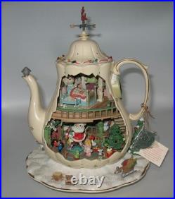 Rare Enesco 1993 Teapot Bungalow MusicBox'Twas The Night Before Christmas VIDEO
