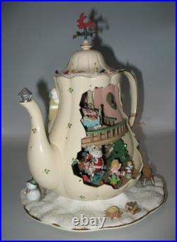 Rare Enesco 1993 Teapot Bungalow MusicBox'Twas The Night Before Christmas VIDEO