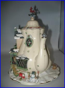 Rare Enesco 1993 Teapot Bungalow MusicBox'Twas The Night Before Christmas VIDEO