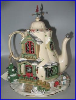 Rare Enesco 1993 Teapot Bungalow MusicBox'Twas The Night Before Christmas VIDEO