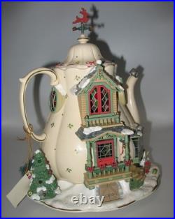 Rare Enesco 1993 Teapot Bungalow MusicBox'Twas The Night Before Christmas VIDEO