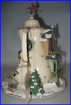 Rare Enesco 1993 Teapot Bungalow MusicBox'Twas The Night Before Christmas VIDEO