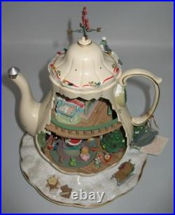 Rare Enesco 1993 Teapot Bungalow MusicBox'Twas The Night Before Christmas VIDEO