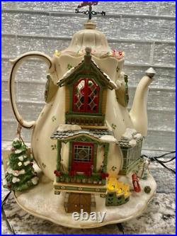 Rare Enesco 1993 Teapot Bungalow MusicBox'Twas The Night Before Christmas Works